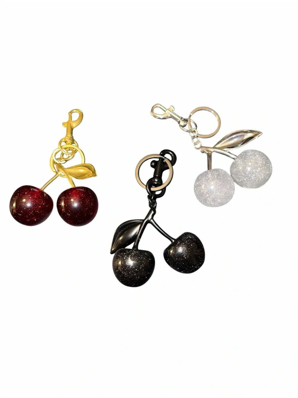 Cherry Keychain Trio Bag Charms- Red, Black, and Silver